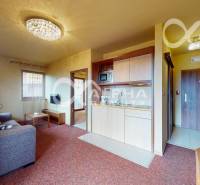 PRENÁJOM 2i apartmán s terasou, parkovaním, Veľká Lomnica - Obývacia izba v 2-izbovom byte so sedačkou a kuchynskou linkou.