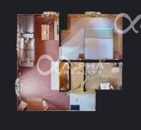 PRENÁJOM 2i apartmán s terasou, parkovaním, Veľká Lomnica - Pôdorys 2-izbového bytu s obývacou izbou, spálňou a kúpeľňou.