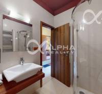 PRENÁJOM 2i apartmán s terasou, parkovaním, Veľká Lomnica - Kúpeľňový interiér v 2-izbovom byte so sprchovacím kútom a umývadlom na drevenom dekore.