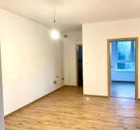I Predaj 3i bytu v novostavbe v Rači - Interiér 3-izbového bytu s podlahou s dreveným dekorom a prázdnou stenu.
