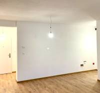 I Predaj 3i bytu v novostavbe v Rači - Prázdna miestnosť s bielymi stenami, podlaha s dreveným dekorom, dve žiarovky visiace zo stropu.