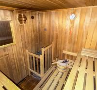 I Predaj bytu v Semmeringu, Rakúsko – výborná investícia - Sauna vo vnútri 1-izbového bytu so severskou drevenou výbavou a teplomerom na stene.