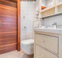 I Na predaj 2-i byt s terasou v Auersthal (Rakúsko) - Kúpeľňa s umývadlom, zrkadlovou skrinkou a toaletou v 2-izbovom byte.