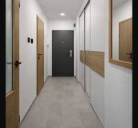 Priestranný 2-izbový byt s potenciálom zmeny dispozície- Šaca - Chodba v 2-izbovom byte s dláždenou podlahou a drevenými dverami.