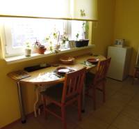 PRENÁJOM: M.NEŠPORA - 2-izbový byt, 58 m2, 7.posch. - Sídlisko III. - Jedálenský kút v 2-izbovom byte s oknom a rastlinami na parapete.