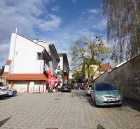 PRENÁJOM: HLAVNÁ - VOĽNÝ 2,5-izbový byt + kuchyňa, kúpeľňa, WC  - V Prešove na Hlavnej ulici sú zaparkované autá a chodci na dlaždenej ploche.