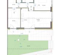 , 3-izbový byt s predzáhradkou, Brenner – Residence, Ružinov. - Pôdorys zobrazuje rozmiestnenie miestností v 3-izbovom byte s pridruženou záhradou.
