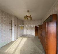 TOP PONUKA !! 3-izb. RD, INVESTÍCIA, Borský Svätý Jur - Interiér rodinného domu s retro tapetami a drevenou obývačkovou stenou.