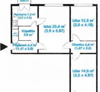 3-izb. byt, Ružinov, Šalviová, lodžia, 3.p./9 - Pôdorys 3-izbového bytu s loggiou a balkónom, výmera 68,3 m².