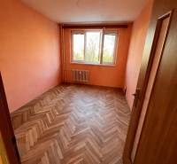 3-izb. byt, Ružinov, Šalviová, lodžia, 3.p./9 - Izba s podlahou s dreveným dekorom a oranžovými stenami v 3-izbovom byte.