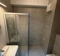 Garzónka v novostavbe AGÁTY, ul. Agátova, Dúbravka, lodžia  - Kompaktná kúpeľňa s moderným sprchovacím kútom a zrkadlom v garsónke.