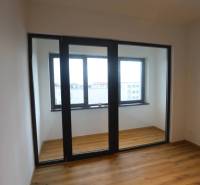 1-izb. byt v novostavbe v Ružinove, 4p./10 - Izba v 1-izbovom byte s podlahou s dreveným dekorom a veľkým oknom.