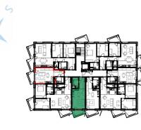 1-izb. byt v novostavbe Čerešne Living, Maríny Paulínyovej, Dúbravka - Pôdorys bytovej jednotky s viacerými miestnosťami a označenými priestormi.