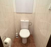 1-izb. byt, J.Stanislava, Karlova Ves, lodžia, 3.p./8 - Toaleta s béžovými obkladmi a tmavšou podlahou v 1-izbovom byte.