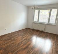 1-izb. byt, J.Stanislava, Karlova Ves, lodžia, 3.p./8 - Priestranná izba s podlahou s dreveným dekorom a veľkým oknom v 1-izbovom byte.