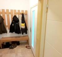 2-izb. byt pri Račianskom Mýte, balkón, 5.p./11 - V interiéri 2-izbového bytu je vešiaková stena, lavička a obuv.