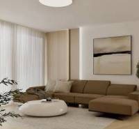 Na predaj: CENTRUM 3 izb.byt + BALKON + KLIMA + PIVNICA - Obývacia izba s podlahou s dreveným dekorom a pohodlnou sedačkou v 3-izbovom byte.