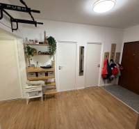 4 Izbový byt na Kríkovej ulici na predaj - Vstupná hala so štyrmi dverami, podlahou s dreveným dekorom a vešiakmi v 4-izbovom byte.