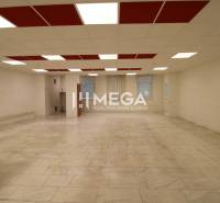 PRENÁJOM obchodného priestoru v OD LABOREC v meste Humenné - Priestranné obchodné priestory s mramorovou podlahou a červenými stropnými panelmi.