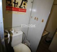 NA PRENÁJOM - Garsónka v pôvodnom stave na Sídlisku III v meste Humenn - Kúpeľňa v Rekreačnom apartmáne s toaletou a dekoračným plagátom na stene.