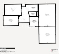 REZERVOVANÝ 3-izb. BYT – SÍDLISKO III, HUMENNÉ LABORECKÁ ul. - Pôdorys 3-izbového bytu s dvomi kúpeľňami, kuchyňou a tromi spálňami.