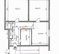 ZNÍŽENÁ CENA Veľký 2-izbový investičný byt Senica - 73,54 m² - Pôdorys 2-izbového bytu s miestnosťami: kuchyňa, kúpeľňa, predsieň, izby č.1 a č.2.