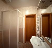 Prenájom kancelárie 33 m2 v centre Piešťan - Kúpeľňa s umývadlom, sprchovým kútom a radiátorom, obložená dlaždicami.