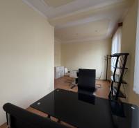 Prenájom kancelárie 33 m2 v centre Piešťan - Interiér kancelárie s nábytkom a podlahou s dreveným dekorom.