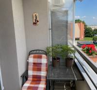 PREDAJ PRIESTRANNÉHO 3 IZB. BYTU NA MUŠKÁTE S GARÁŽOVÝM STÁTIM - Balkón 3-izbového bytu na Silvanovej ulici v Pezinku so sedením a rastlinami.