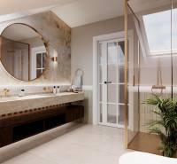 NA PREDAJ  5 izbový Mezonet v centre Nitry - Kúpeľňa v 5 a viac izbovom byte s prepracovaným osvetlením a sprchovacím kútom.