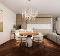 NA PREDAJ  5 izbový Mezonet v centre Nitry - Jedálenský kút so stoličkami a lustrom, podlaha s dreveným dekorom v 5 a viac izbovom byte.
