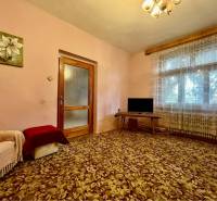 TOPOĽNÍKY – 4-IZBOVÝ RODINNÝ DOM NA PREDAJ NA 14 ÁROVOM POZEMKU - Obývacia izba v rodinnom dome s kobercom, sedačkou a televíziou, s obrazom na stene.