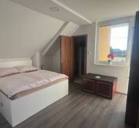 Apartmány na prenájom. - Izba v podkroví so spálňou, komodou a bielou posteľou, vidno strešné okno.