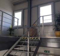 Kancelárský priestor 37,5 m2 na prenájom oproti OD TESCO v Dunajskej S - Kovové schodisko vedúce k oknám s rastlinami na ulici Hlavná a Kancelárie.