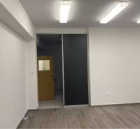 Skvelá ponuka!!! Prenájom nebytového priestoru na podnikateľské účely  - Interiér budovy s podlahou s dreveným dekorom a osvetlením, jednoduché steny a dvere.