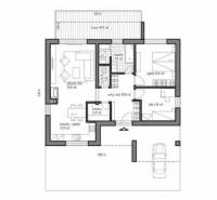 4.ETAPA!!! MODERNÁ NOVOSTAVBA - 4 izbový nízkoenergetický bungalov vys - Pôdorys rodinného domu zobrazujúci kuchyňu s jedálňou, obývačku, kúpeľňu a vstupnú halu.