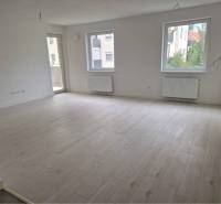 NOVOSTAVBA! Krásny, moderný a priestranný 3-izbový byt s veľkou logiou - Svetlý obývací priestor s podlahou s dreveným dekorom v 3-izbovom byte.