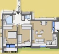 Úžasné 2 a 3 - izbové byty v obytnom parku KISERDŐ LAKÓPARK - Pôdorys zobrazuje 2-izbový byt s obývacou izbou a kuchyňou, na ulici neuvedené.