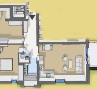 Úžasné 2 a 3 - izbové byty v obytnom parku KISERDŐ LAKÓPARK - Pôdorys 2-izbového bytu s kuchyňou a kúpeľňou na ulici neuvedené.