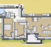 Úžasné 2 a 3 - izbové byty v obytnom parku KISERDŐ LAKÓPARK - Pôdorys 3-izbového bytu na ulici, obsahuje kuchyňu, obývačku, dve spálne, kúpeľňu.
