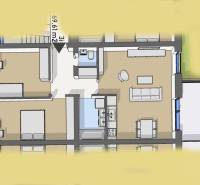Úžasné 2 a 3 - izbové byty v obytnom parku KISERDŐ LAKÓPARK - Pôdorys 2-izbového bytu s kúpeľňou a kuchyňou, na ulici neuvedené.