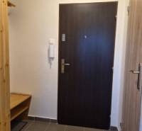 REZERVOVANÉ! Zariadená garsónka po kompletnej rekonštrukcii - Vstupná chodba Rekreačného apartmánu s tmavými dverami a dlažbou.