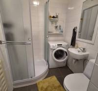 REZERVOVANÉ! Zariadená garsónka po kompletnej rekonštrukcii - Kúpeľňa s rohovou sprchou, práčkou a umývadlom v Rekreačnom apartmáne.