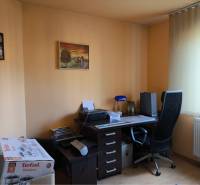 EXKLUZÍVNE LEN U NÁS! - Veľký rodinný dom - Dunajská Streda - Kancelária v rodinnom dome s pracovným stolom, tlačiarňou a podlahou s dreveným dekorom.