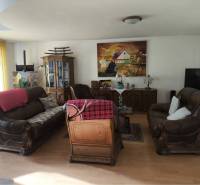 EXKLUZÍVNE LEN U NÁS! - Veľký rodinný dom - Dunajská Streda - Obývačka v Rodinnom dome s koženými pohovkami, obrazmi a podlahou s dreveným dekorom.