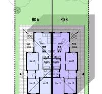 4izbový rodinný dom - Horná Potôň - Pôdorys dvoch rodinných domov v Hornej Potôni na Dlhej ulici, záhradné usporiadanie.