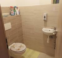 ☎️0904/842-727 Štýlové bývanie - 3izbový byt – Horný Bar - Kúpeľňa s umývadlom a toaletou v 3-izbovom byte, svetlé obklady.