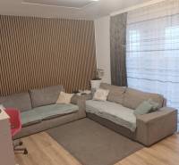 ☎️0904/842-727 Štýlové bývanie - 3izbový byt – Horný Bar - Obývacia izba v 3-izbovom byte s podlahou s dreveným dekorom a pohodlnou sedačkou.