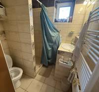 Predaj rodinného domu, Dunajská Streda - Kúpeľňa v rodinnom dome s toaletou, sprchou a umývadlom, obložená svetlými dlaždicami.