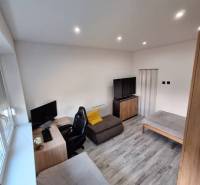 ☎️ 0918197701-Predám 3 izbový byt s loggiou po kompletnej rekonštrukci - Obývacia izba s pracovným kútom, televízorom a podlahou s dreveným dekorom v 3-izbovom byte.